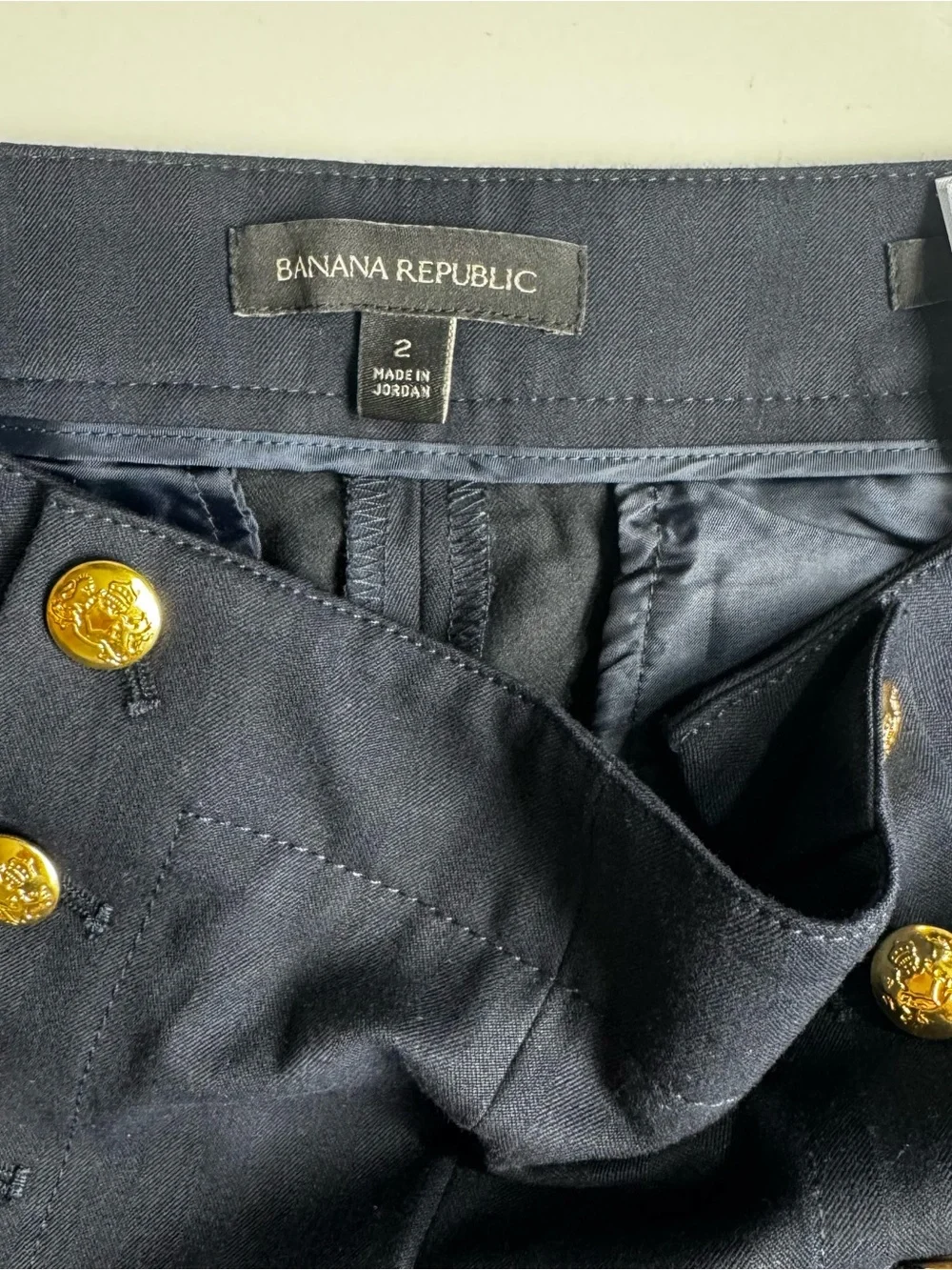 Banana Republic Navy Dress Pants with Gold Buttons